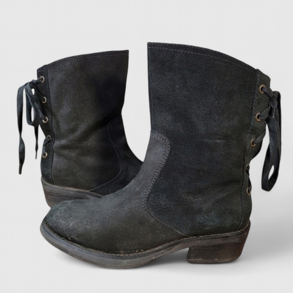 Nine West Black Suede Lace Up Back Boots Size 7 - Picture 1 of 16